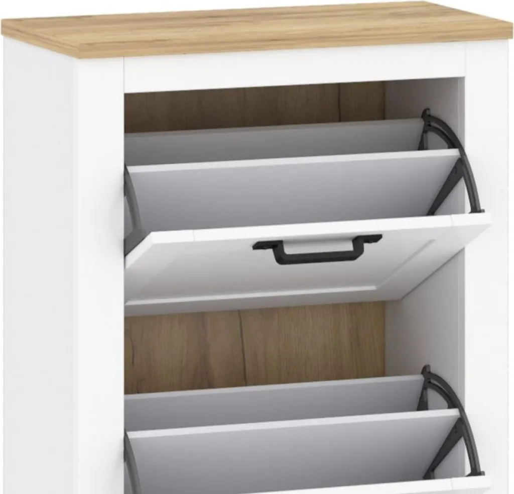 Fini le désordre : armoire chaussures TEORIA 2 blanc chêne 3 tiroirs
