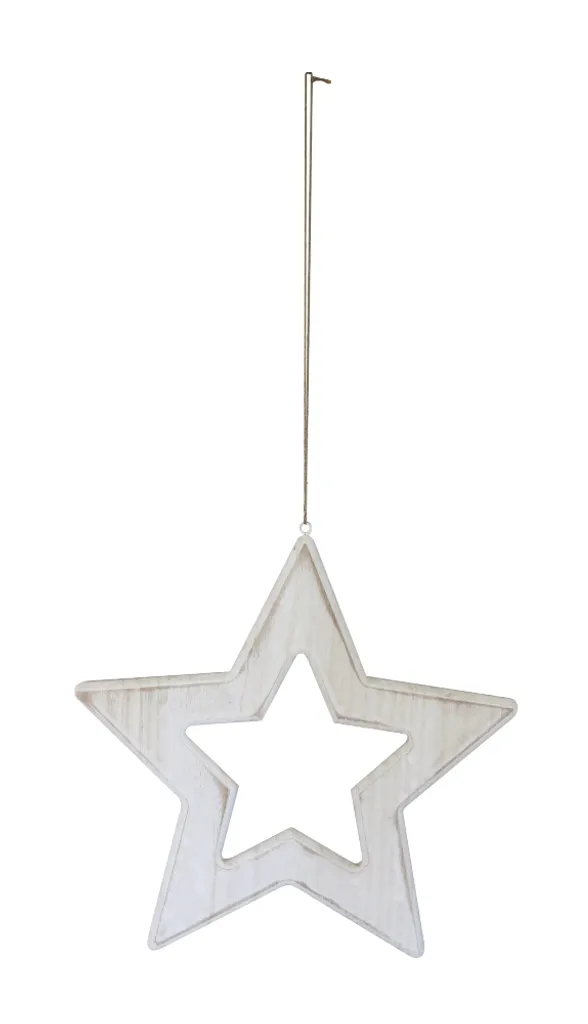 Holz Deko Hänger Stern mit Kordel weiß 20 cm