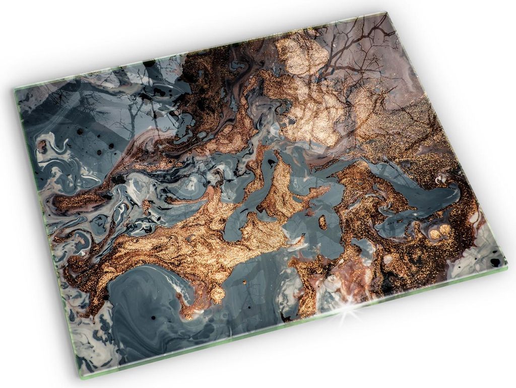 Grabkerze Untersetzer Glastafel Gummifüße Motiv - 52x40 cm - Golden Rock-Struktur