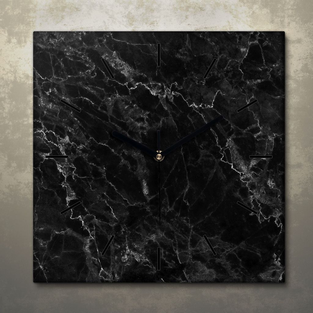 Wohnzimmer Leinwand Uhr Geräuschlos Küche 30x30 Schwarzer, Marmor, Textur, schwarze Zeiger
