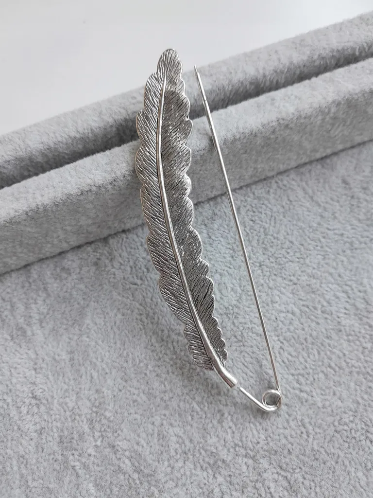 Broche Feuille 9,5 cm en Argent - Grande Épingle Sécurité pour Châle - 2