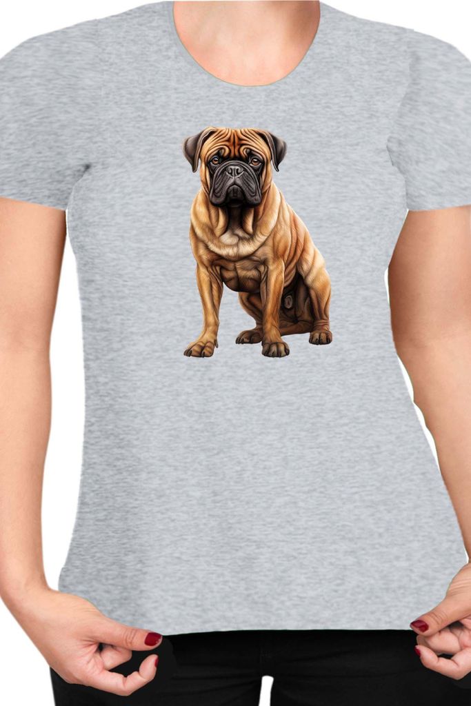 Damen T-Shirt Dogs Breeds Bullmastiff Dog Breed 006, Lady XS / Grau
