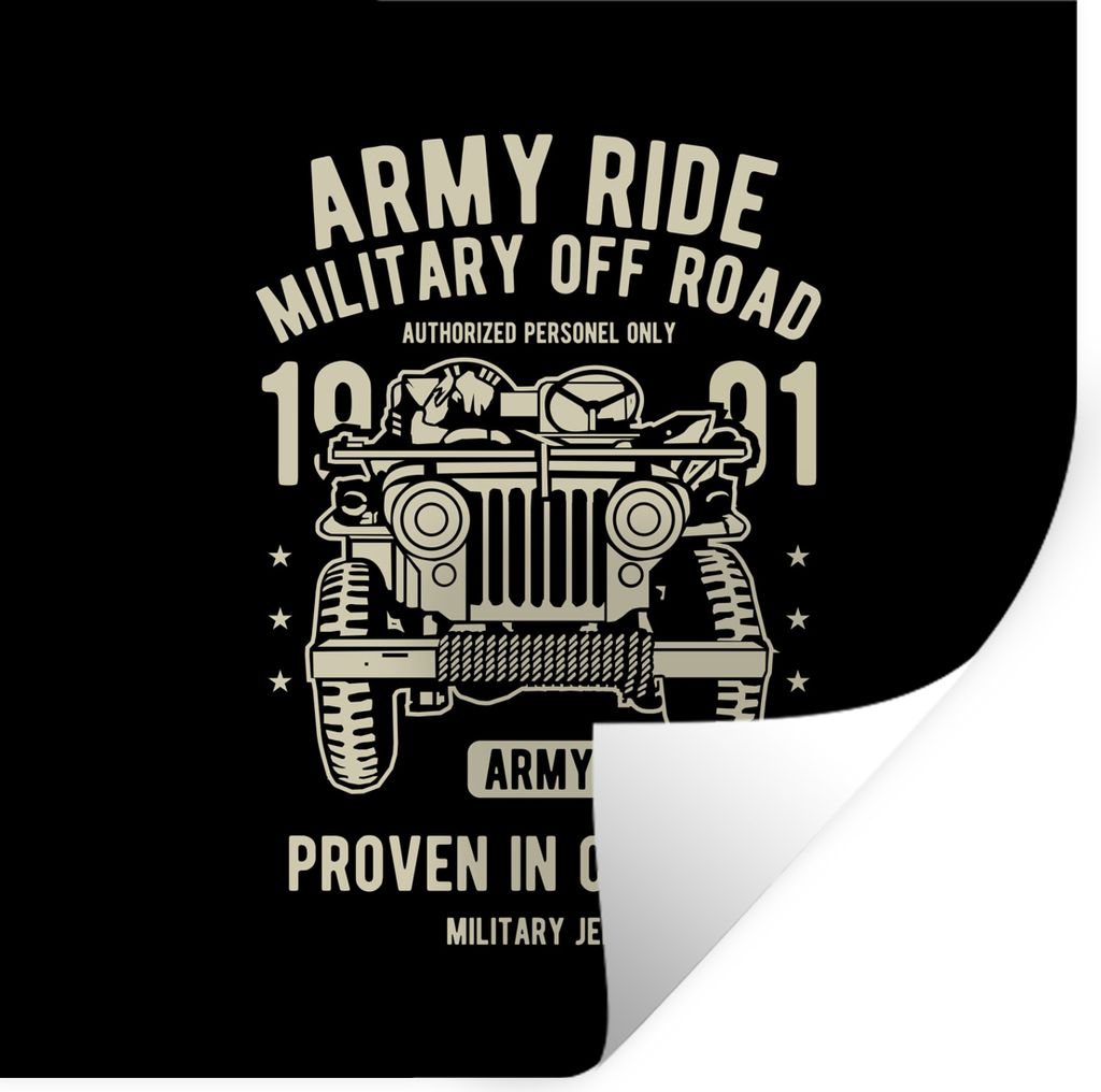 MuchoWow Wandtattoo Wandsticker Wandaufkleber Mancave - Armee - Auto - Retro 30x30 cm Selbstklebend und Repositionierbar - Repositionierbar - Was...