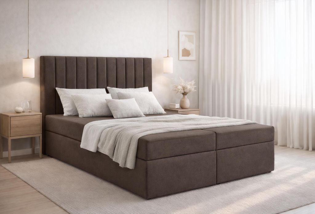 AX LIVING Boxspringbett Bursa 140x200 Brown ohne Topper Bettkasten Komfortbett