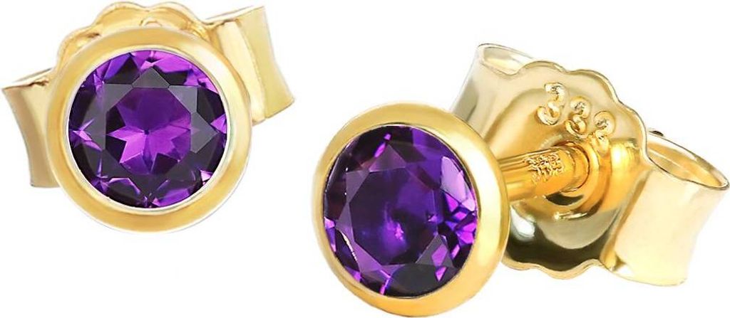 Paar Ohrstecker Echt Amethyst Gelbgold 333 8 Karat Gold 3,5mm Kleine Ohrringe