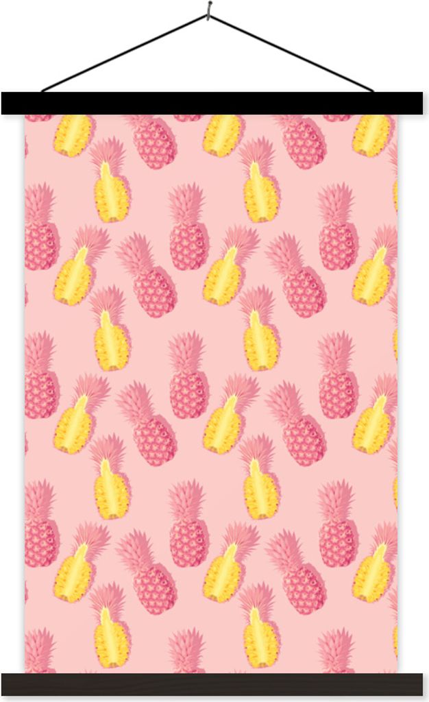 MuchoWow Textilposter Sommer - Ananas - Muster 40x60 cm mit schwarzem Rahmen - Wanddekorationen
