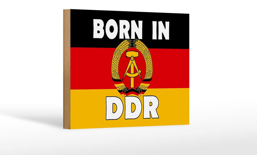 Holzschild Nostalgie 18x12cm Born in DDR (Fahne)