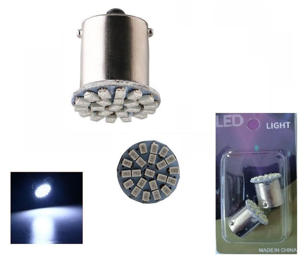 2 Stück LED-Lampen, 22 SMD, BA15S 1156 (PY21W), 24V, blitzschnell blinkend, weißes Licht, gegenüberliegende Pins (180°), im Blis