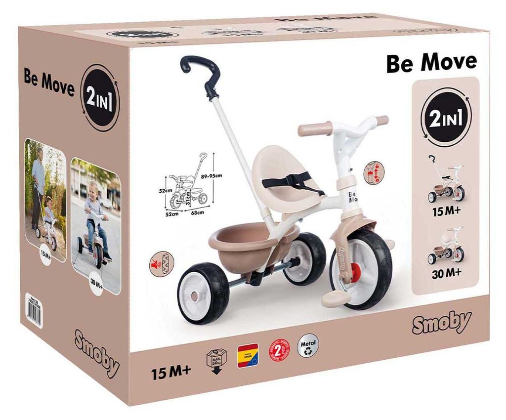 Smoby Dreirad Be Move 2-in-1 beige - Kinderfahrzeug ab 15 Monaten