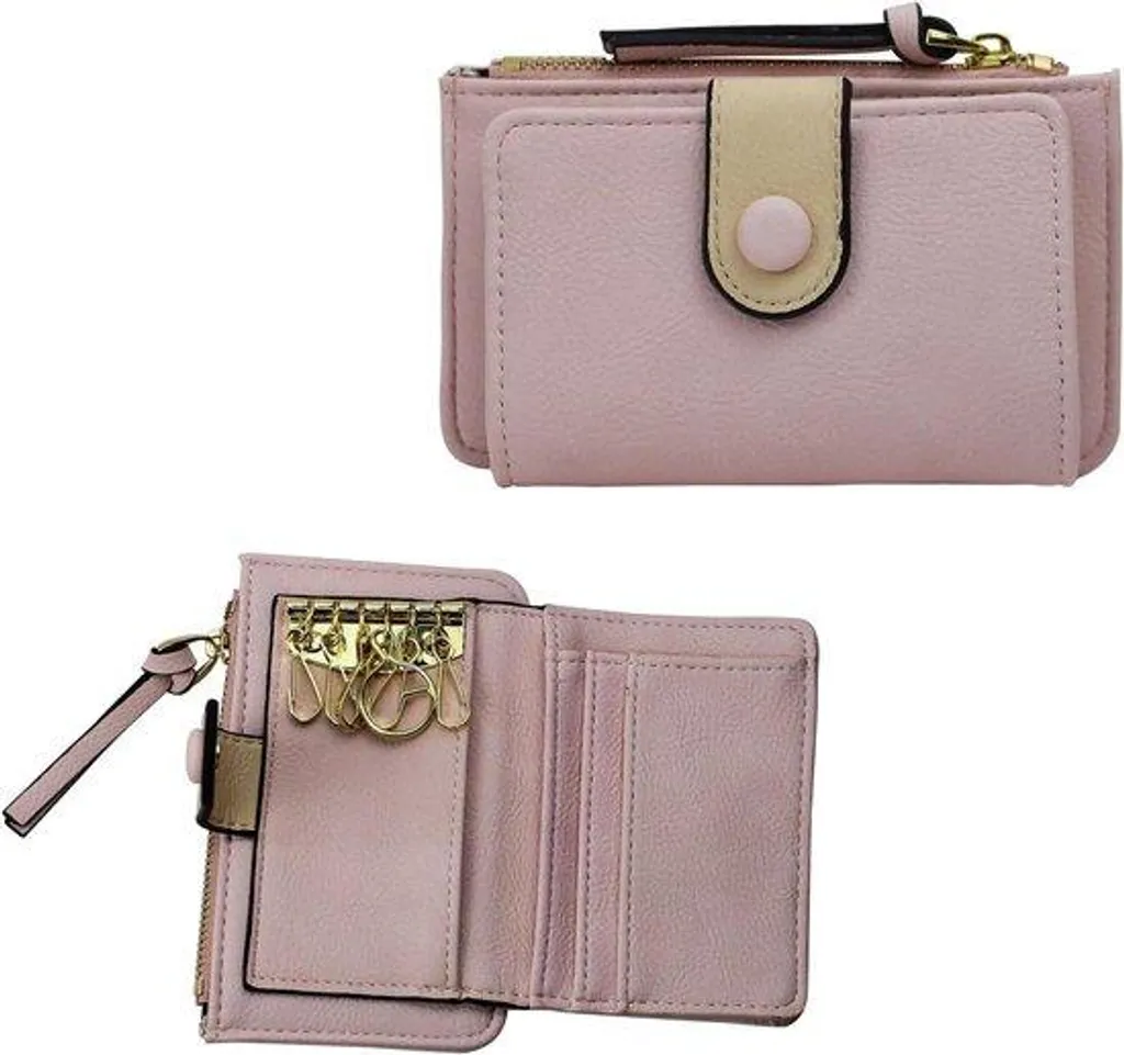 Petit portefeuille rose de voyage pour femme avec attache clés pratique