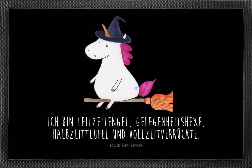 Mr. & Mrs. Panda Fussmatte Einhorn Hexe 50 x 75 cm - Schwarz - Geschenk, Frau, Leben, Gummimatte, Teufel, Schmutzmatte, fußmatte, Bodenvorleger, F...