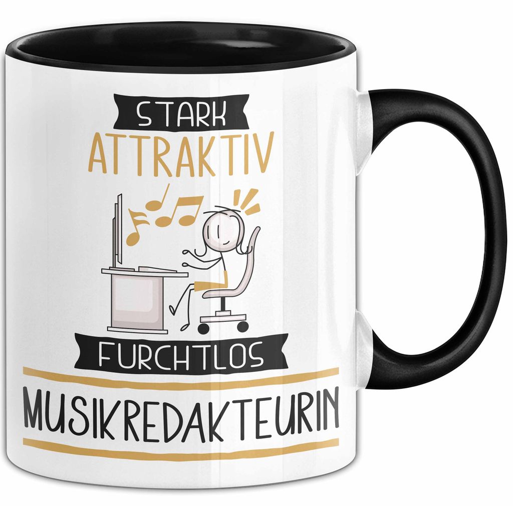 Musikredakteurin Tasse Geschenk Becher Stark Attraktiv Furchtlos Musikredakteurin Lustige Geschenkidee (Schwarz)