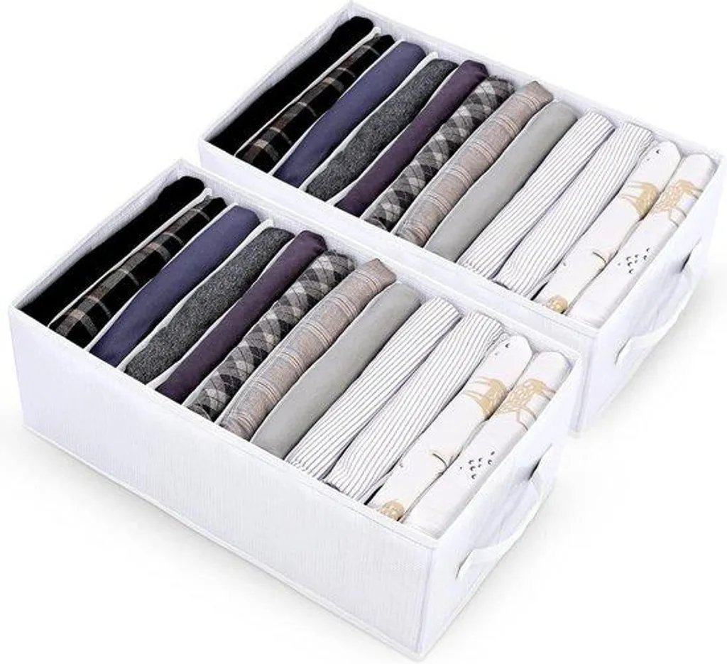 Boîte de rangement en tissu respirant gris clair avec compartiments fixes