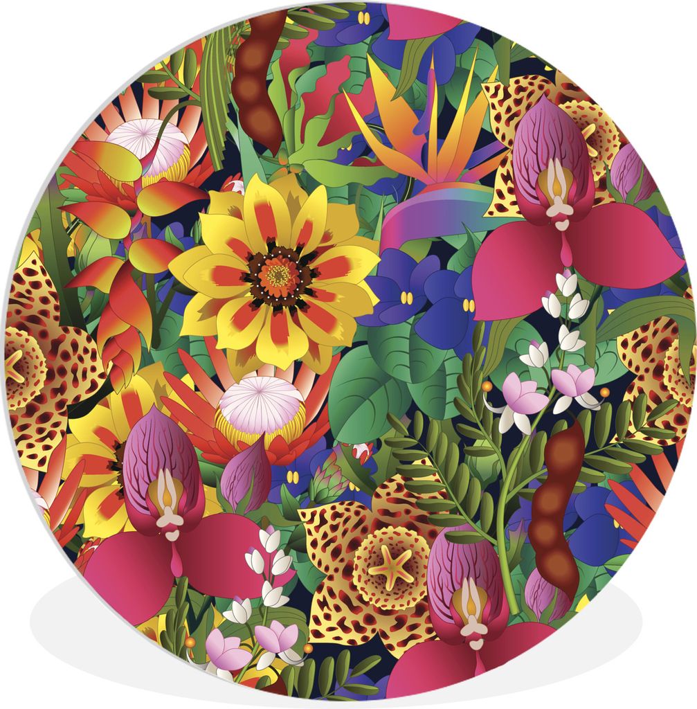 MuchoWow Rundes Wandbild - Runde Bilder Natur - Muster - Tropisch Ø 60 cm Kreis Wanddekoration Kunststoff - Wandkreis - Wandschmuck - Wand Kreis...