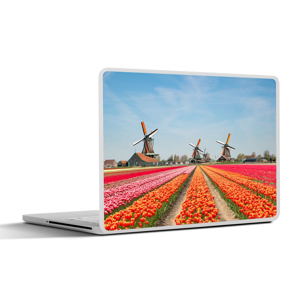 MuchoWow Laptop Aufkleber Sticker Cover Tulpen - Windmühle - Niederlande 32.5x23.5 cm - Sticker für Laptop - Selbstklebend