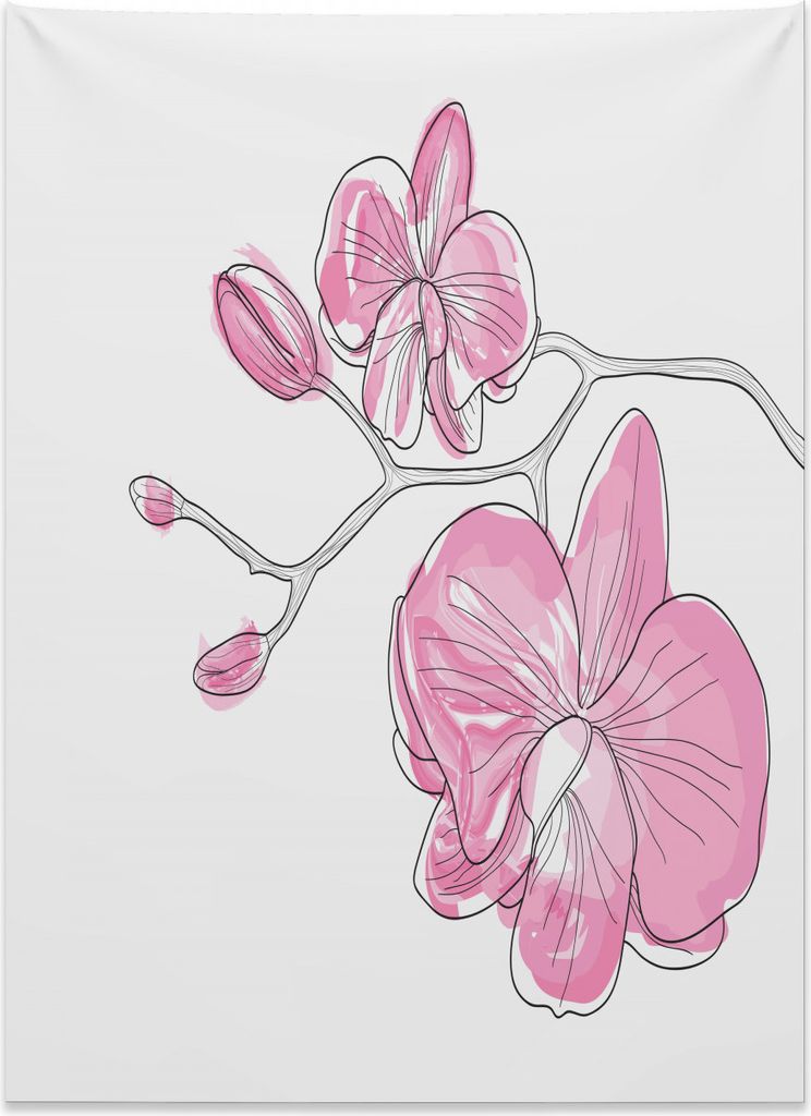 Abakuhaus Orchideen Wandteppich, Einfache handgezeichnete Blumen aus Weiches Mikrofaser Stoff Kein Verblassen Klare Farben Waschbar, 110 x 150 cm, ...