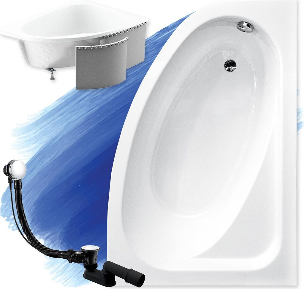 BADLAND Eckbadewanne Badewanne Cornea RECHTS 150x100 mit Ablaufgarnitur, Füßen und Styroporverkleidung GRATIS