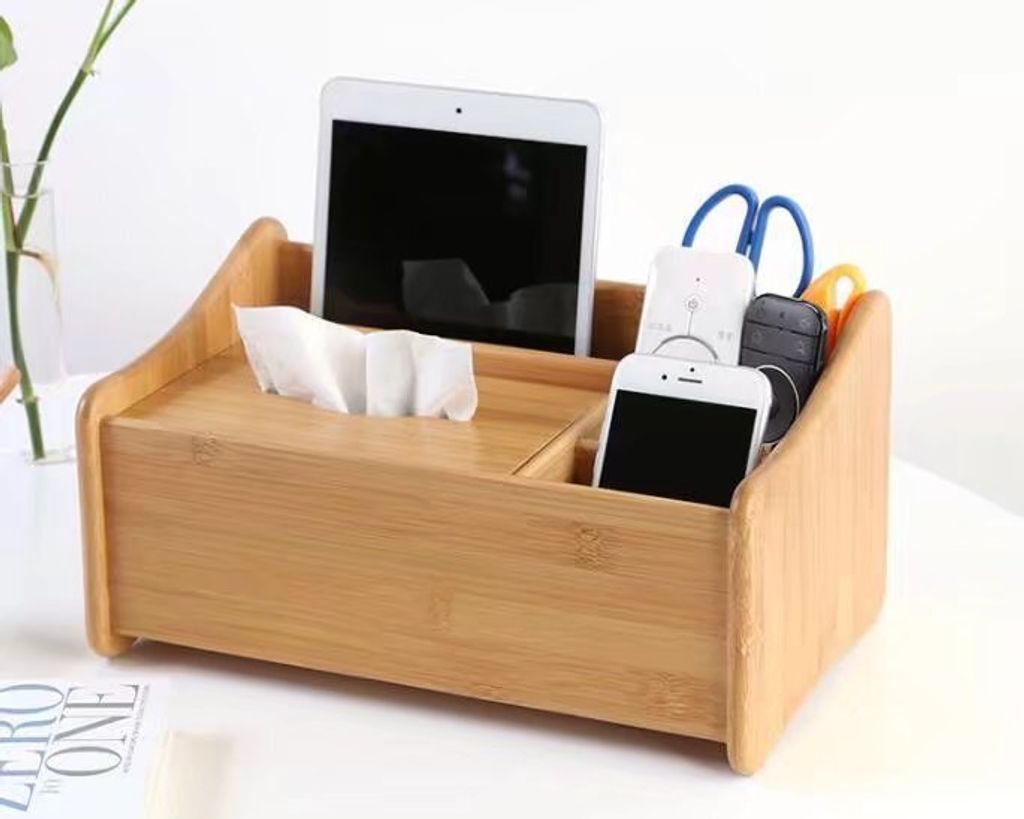 Schreibtisch Organizer Multifunktionale Bambus Aufbewahrungsboxen Office Box - Perfekte Desktop-Box für Ihr Kosmetik, Smartphone, Fernbedienung un...