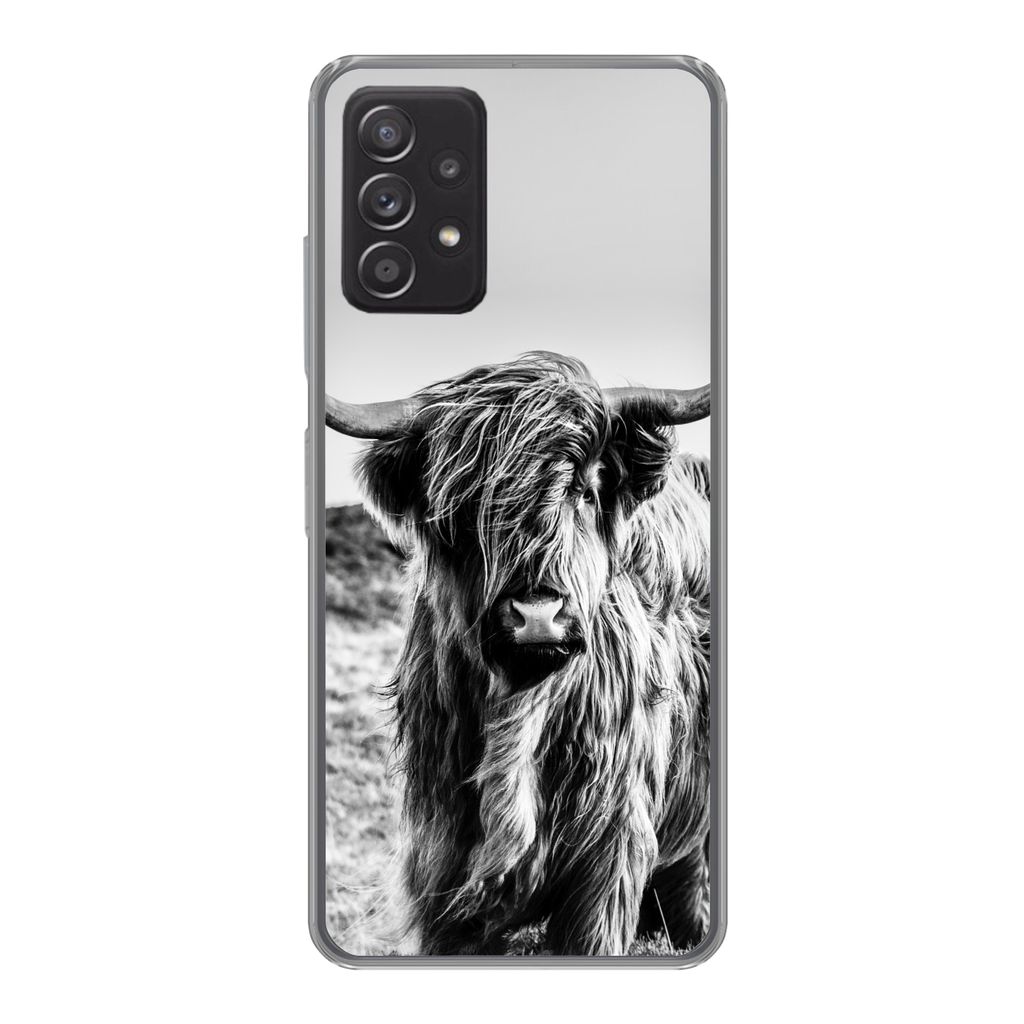 MuchoWow Handyhülle Schutzhülle Hülle für Samsung galaxy a73 Kuh - Schottischer Hochländer - Schwarz - Weiß - Tier - Natur - Wildtiere Sili...