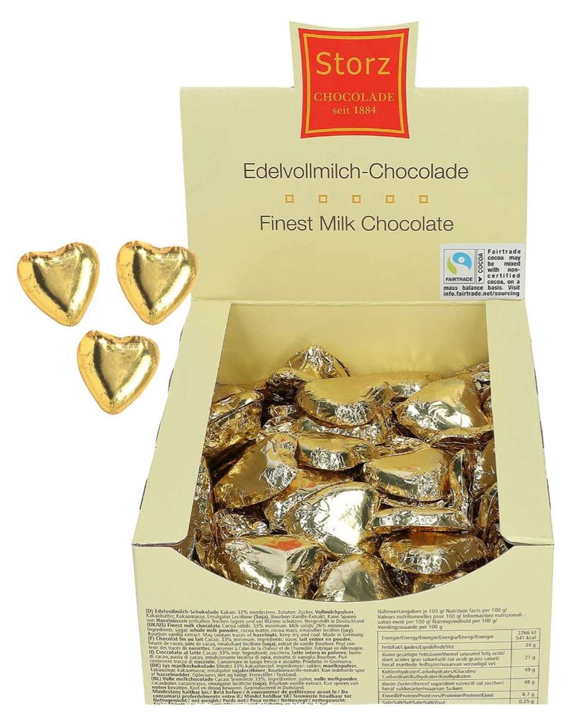 100er SET Choco - Herzen gold, lose 9 g / Schokolade Herz / Produktbild 