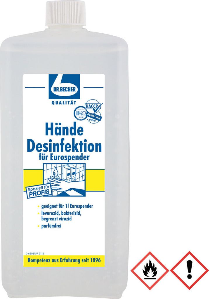 Dr. Becher Hände Desinfektion 1L parfümfrei für Eurospender Produktbild 