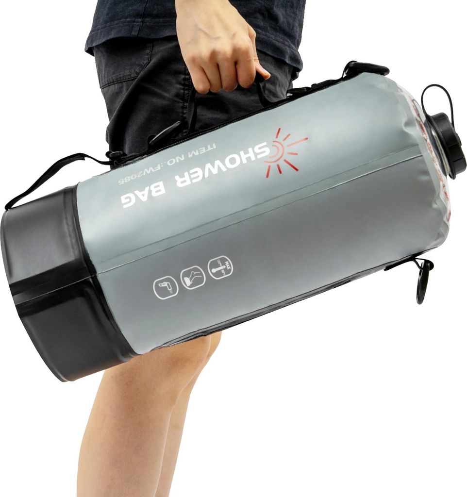 Tragbare Campingdusche, 12L Kapazität, 3 Gallonen Volumen, 17,5 cm Durchmesser, 43 cm Höhe, wiegt 1 kg