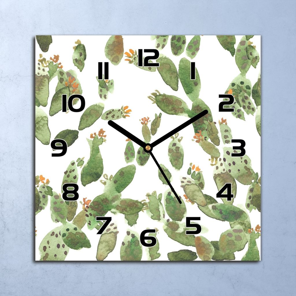 Wanduhr Echt-Glas-Küchenuhr Bunte Kakteen Quarz Lautlos 30x30 Deko Bilder