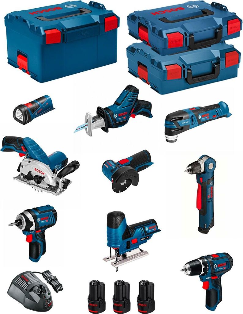 BOSCH Kit 12V BMK9-28BD3 (GSR 12V-15+GDR 12V-105+GKS 12V-26+GWS 12V-76+GST 12V-70+GOP 12V-28+GSA 12V-14+GWB 12V-10+GLI 12V-80)