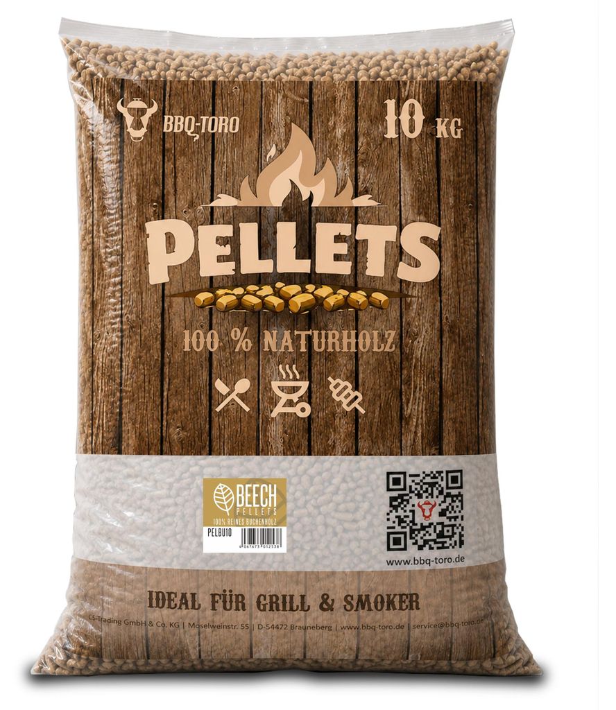 BBQ-Toro Beech Pellets aus 100% Buchenholz, 10 kg, Grillpellets, Räucherpellets, Ofenholz, Buche