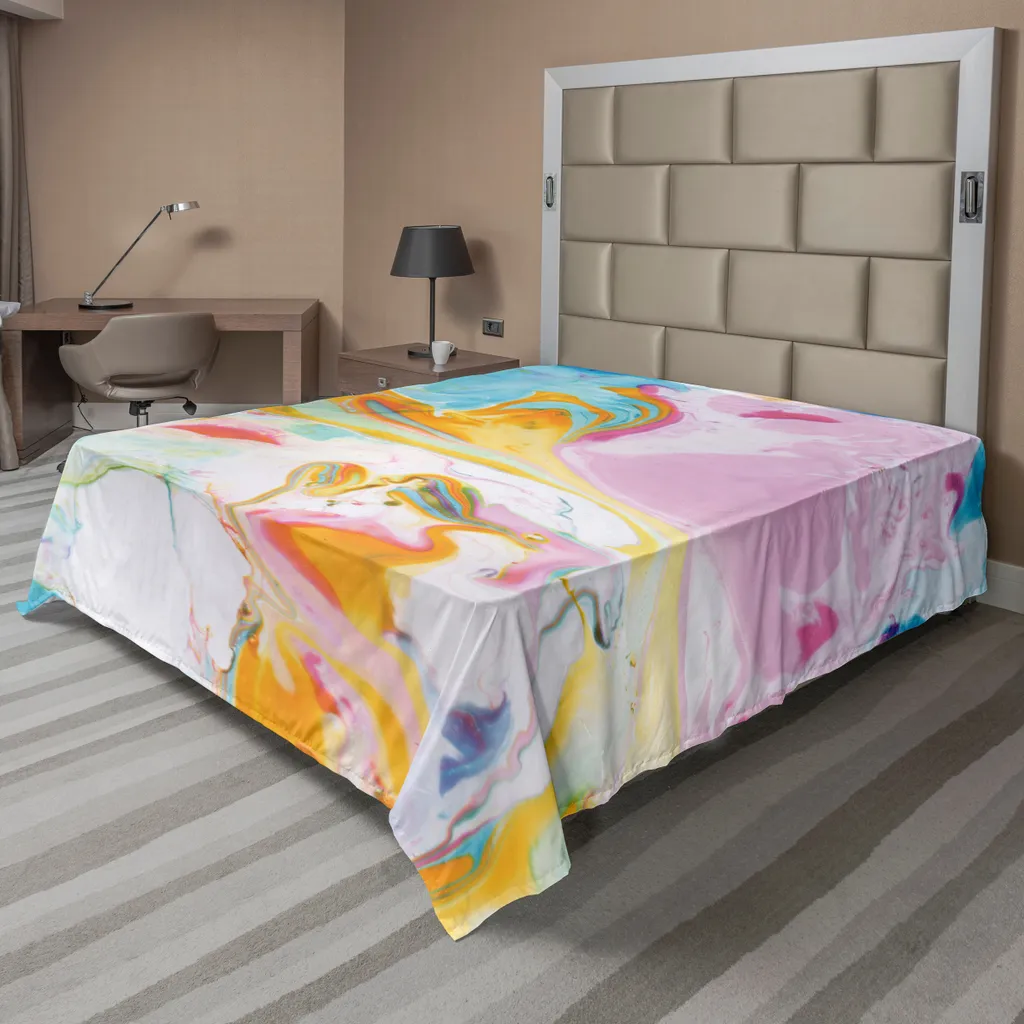 Drap de lit plat anti-plis et doux motif abstrait coloré 266 x 260 cm durable