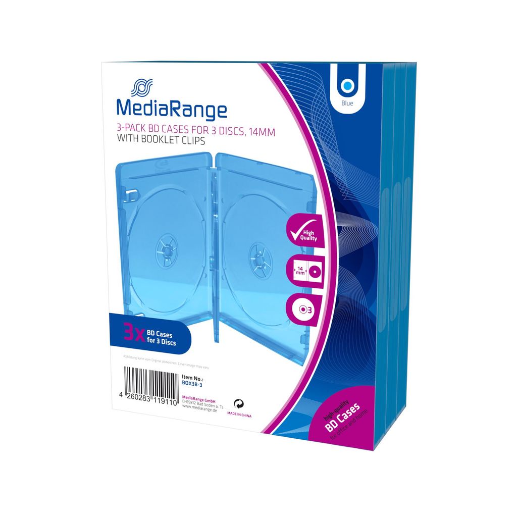 MediaRange BD-Leerhülle für 3 Discs 14mm blau Produktbild 