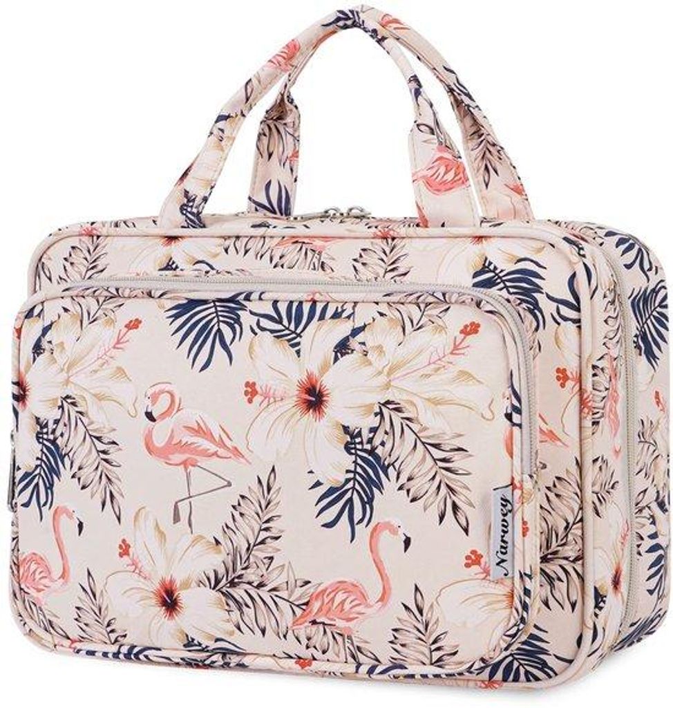 Große Kosmetiktasche aus Beige Material, ideal für Frauen und Mädchen, groß und bequem, Beige Farbe