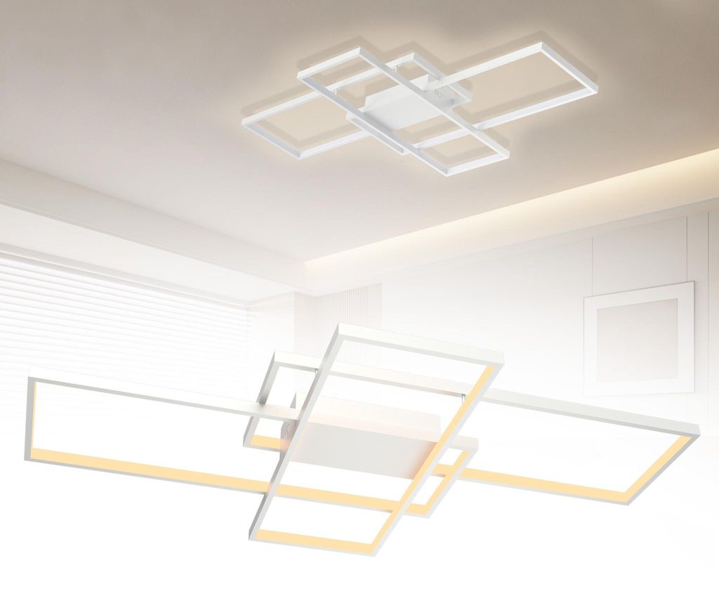 LZQ LED Deckenlampe 72W dimmbar, geometrisches Design Deckenleuchte mit Fernbedienung, Modern 88×50×8 cm, Wohnzimmer/Schlafzimmer/Küche Weiß