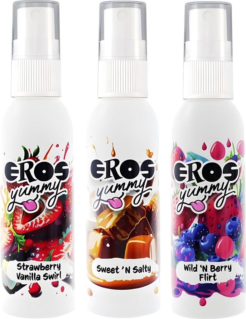 Eros Yummy - erotisches Geschmacksspray für den Körper, für ein aufregendes Vorspiel - Strawberry Vanilla Swirl & Sweet ’N Salty & Wild ’N B...