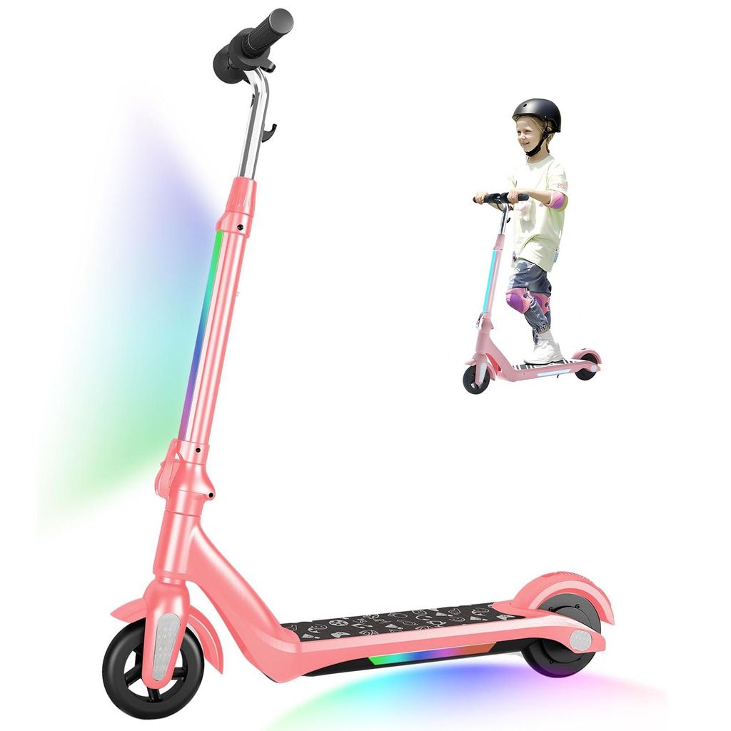 Elektroscooter Rosa Für Kinder, 15km/h, Kinderroller Alter 6-12, Klappbar, E Scooter Cityroller 7 km LED-Anzeige Kinder Elektroroller Upgraded Ver...