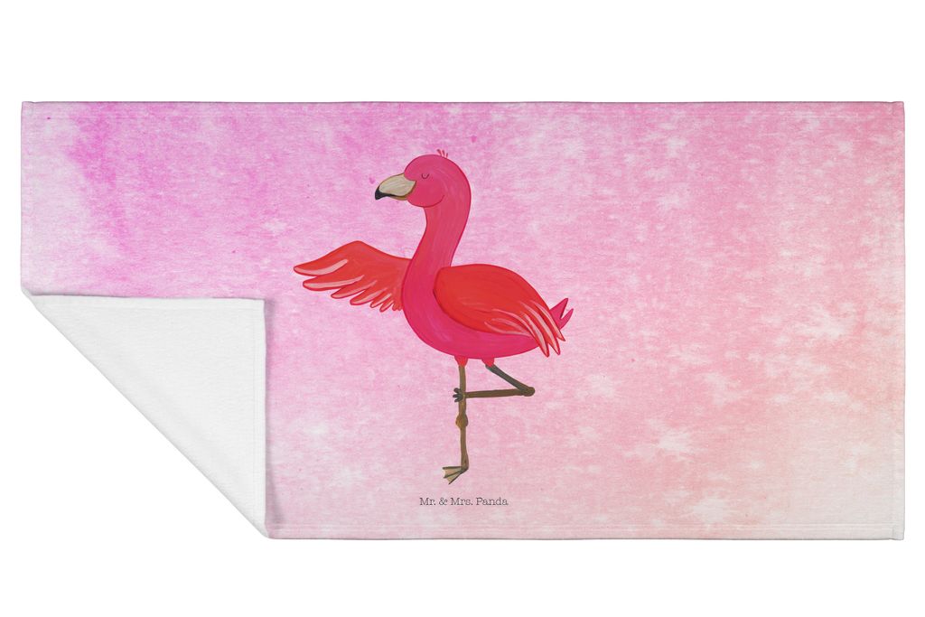 Mr. & Mrs. Panda Handtuch Flamingo Yoga - Aquarell Pink - Geschenk, Namaste, frottierhandtuch, Rosa, Flauschtuch, Händehandtuch, 100x50, Entspannu...