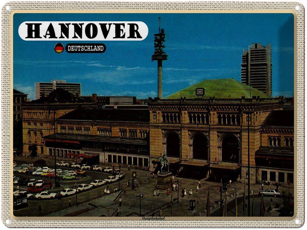 vianmo Blechschild 30x40 cm Hannover Hauptbahnhof Gemälde Bildmotiv Reisemotiv Abenteuer Reisen
