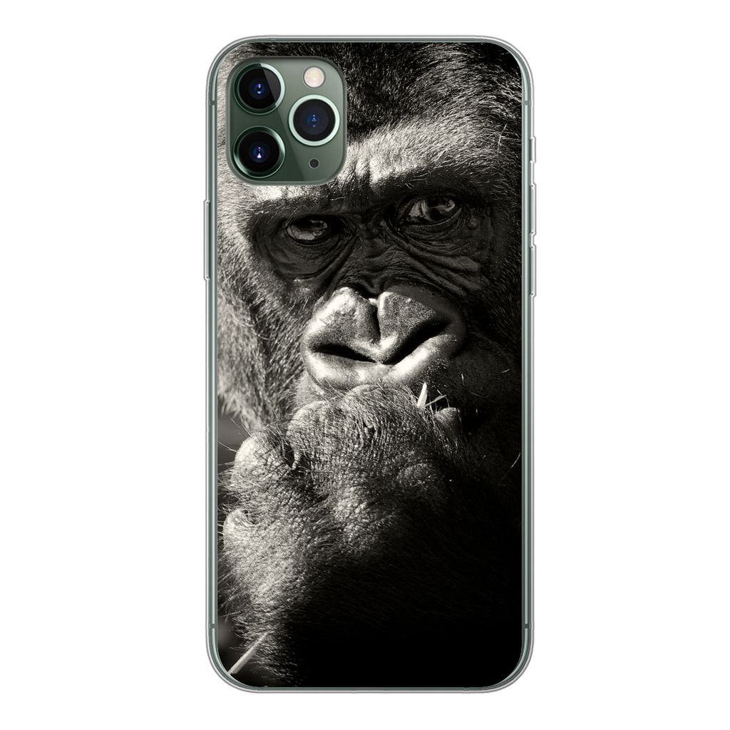 MuchoWow Handyhülle Schutzhülle Hülle für iPhone 11 Pro Max Gorilla auf schwarzem Hintergrund in Schwarz und Weiß Silikon Softcase Handy Hü...