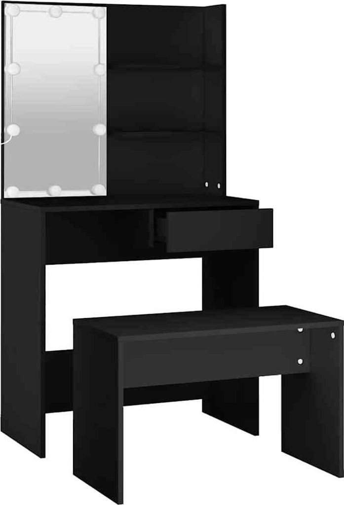 vidaXL Schminktisch-Set mit LED Schwarz Holzwerkstoff