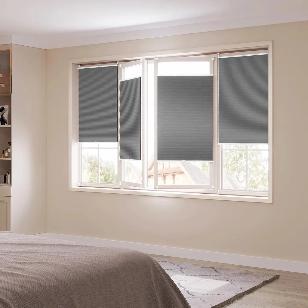 Store Plissé Stop Chaleur et Lumière sans Perçage Gris Clair 81x122