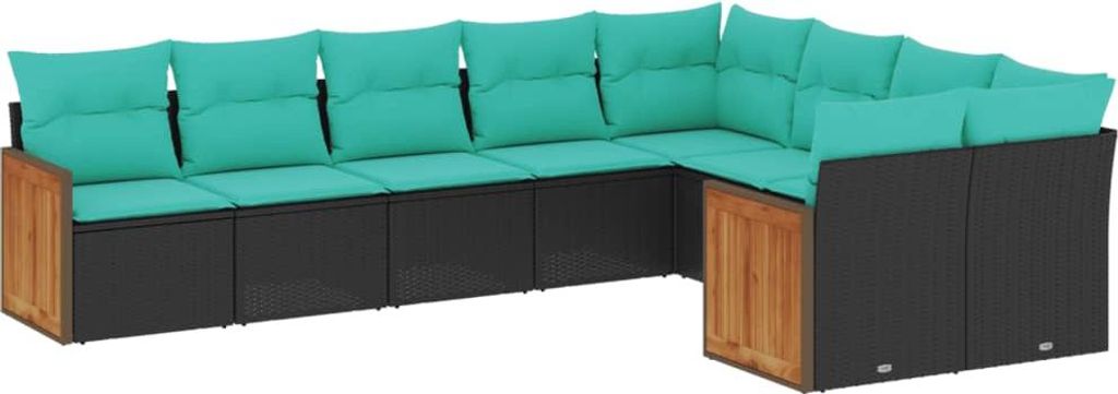 (Robust Möbel) 9-teiliges Gartensofa-set - elegantes Design - Sitzgruppe mit Sofa, Tisch - mit Kissen, schwarzes Polyrattan - Terassenmöbel D...