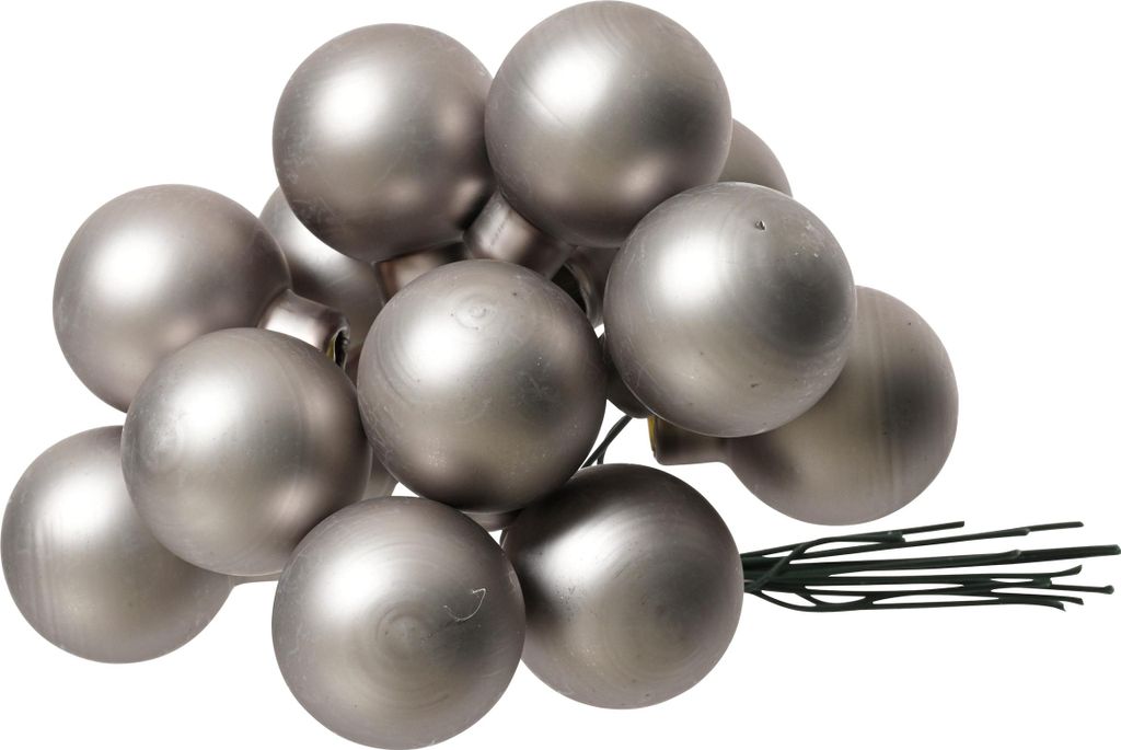 Weihnachtskugeln am Draht 2,5cm Glas 12 Stück - Zart Grau matt