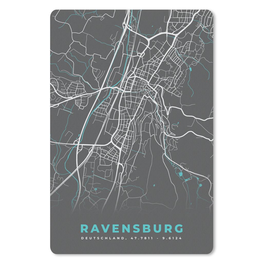 MuchoWow Mauspad Mousepad Karte - Ravensburg - Blau - Stadtplan - Deutschland 40x60 cm - Mousepads - Maus Mat - Pad - Mausunterlage - Schreibtisc...