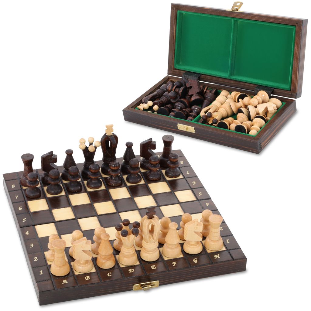 Schachspiel Schach Schachbrett Holz 25 cm Chess Board Set Produktbild