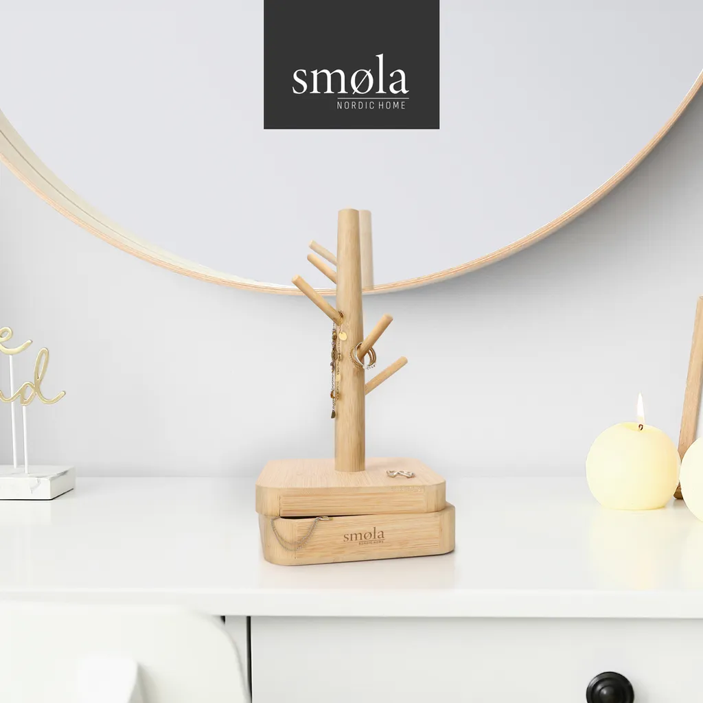 Arbre à bijoux 4 niveaux en bois massif - Rangement colliers et bagues