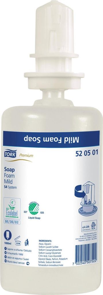 A bottle of Tork Mild Foam Soap.