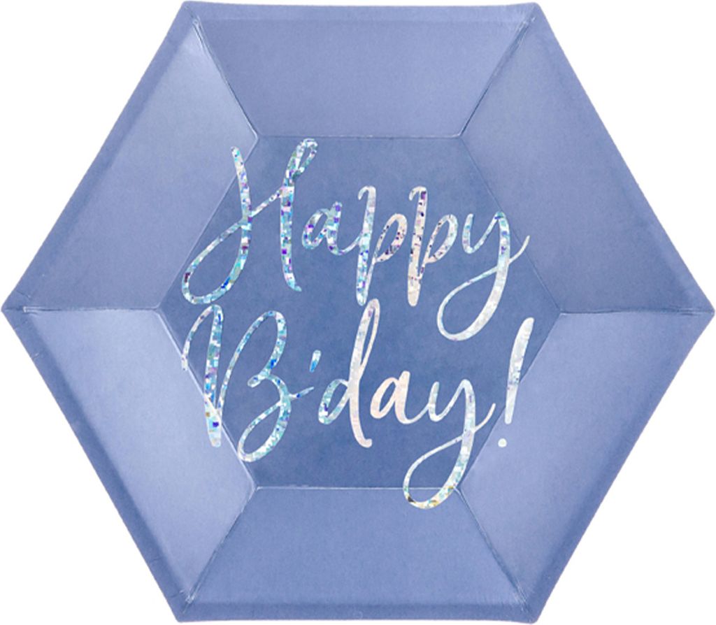 Piatto di carta Happy B'day! 20cm blu set di 6 Immagine del prodotto 