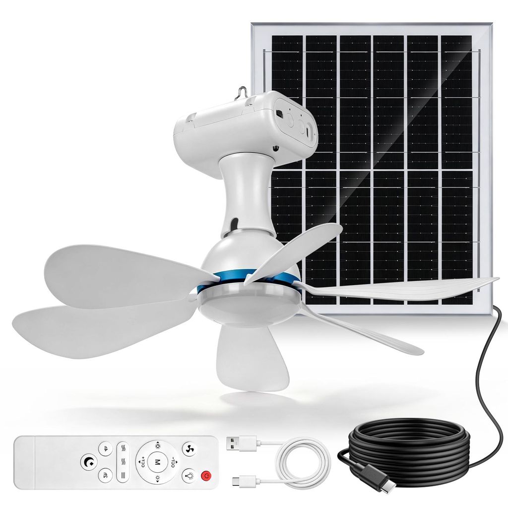 Solární stropní ventilátor s osvětlením, 13W solární panel Obrázek produktu 