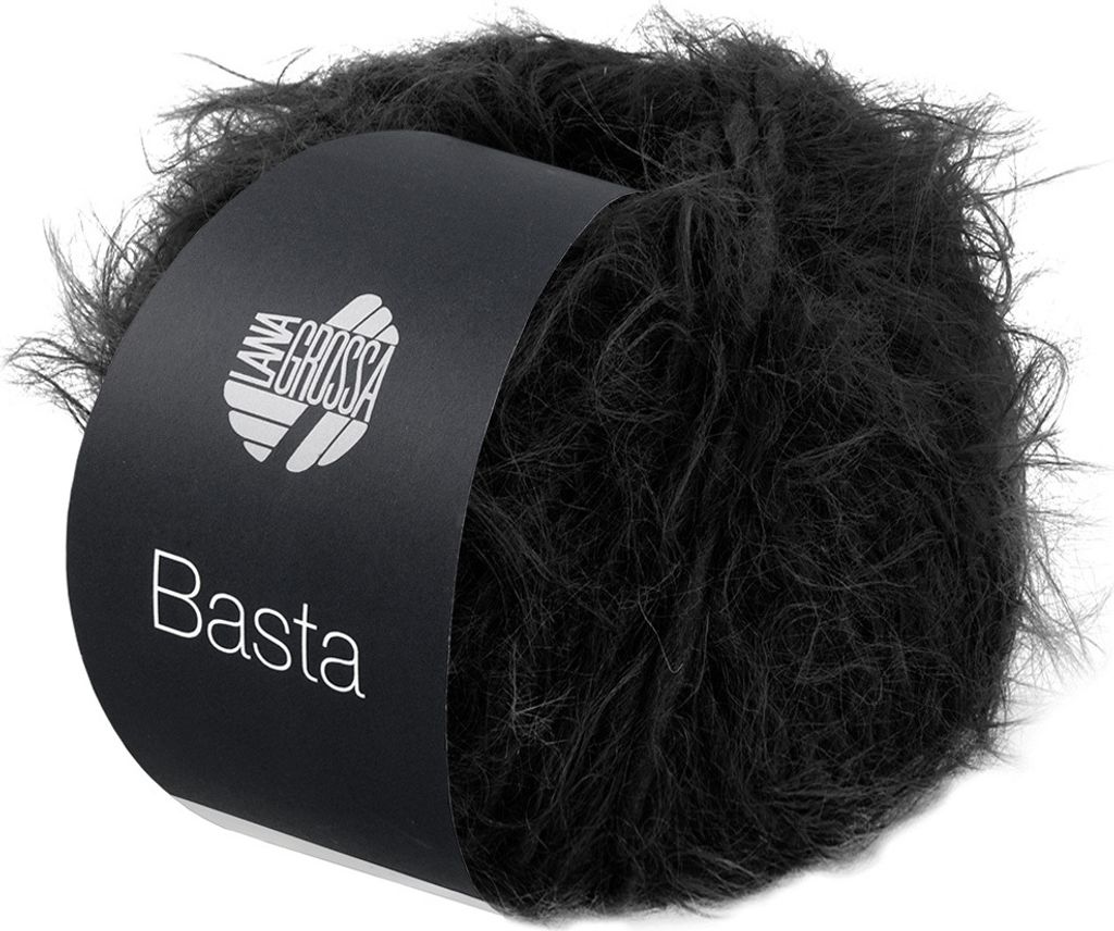 A ball of black yarn with a black label.