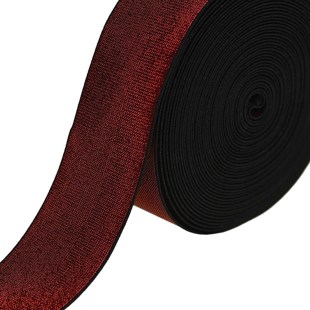 10m edles Glitzer-Gummiband elastisches Glitzerband Gummilitze Flachstrickgummi Variantenwahl, Größe:50mm, Farbe:rot-schwarz